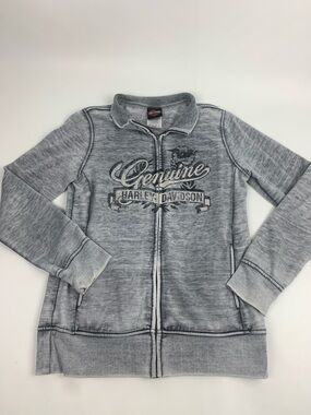 Harley-Davidson Gray Zip-Up 'Genuine' Graphic Sweatshirt HD biker jacket Large